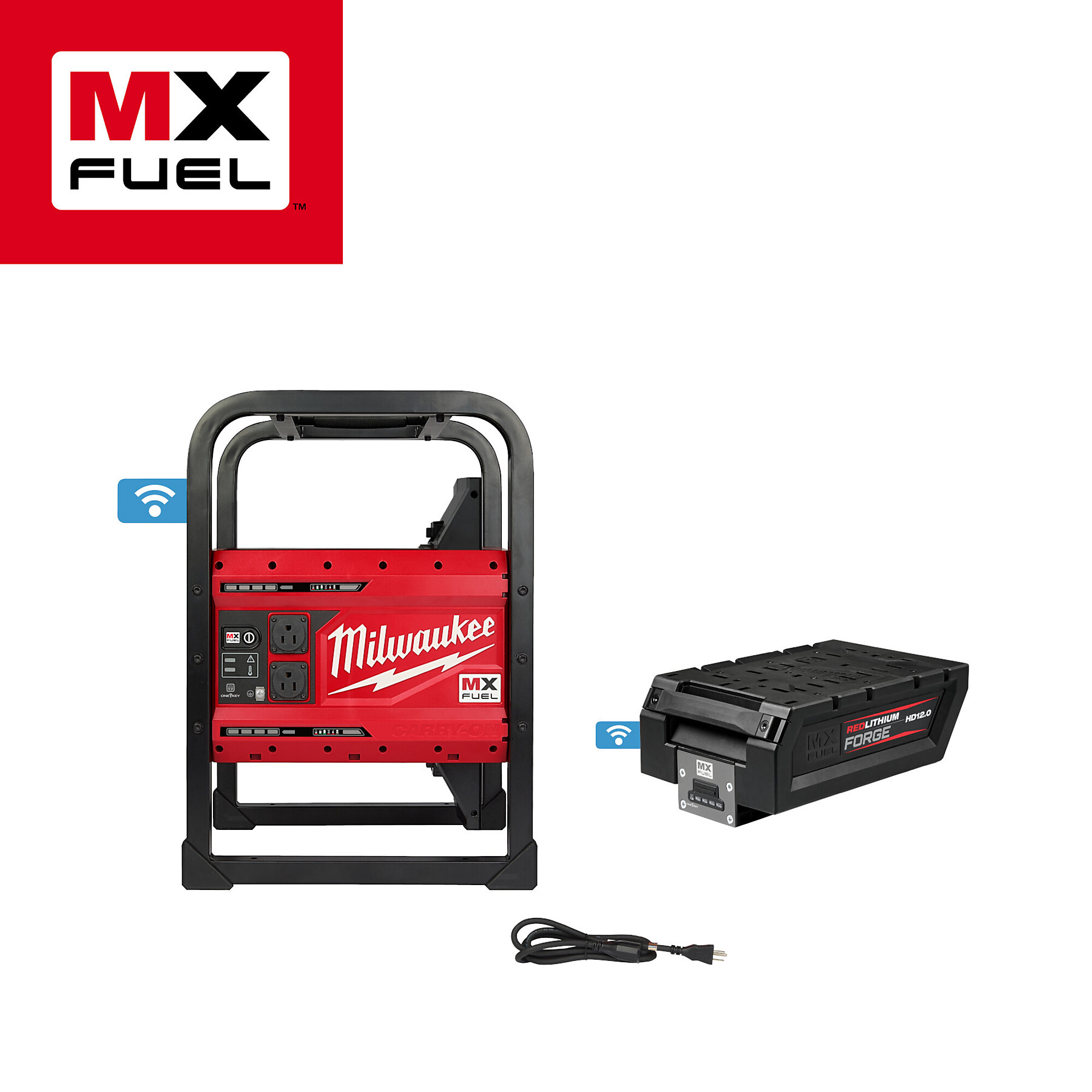 Milwaukee, MX FUEL™ CARRY-ON™ 3600W/1800W Power Supply and Charger with MX FUEL™ REDLITHIUM™ FORGE™ HD12.0, Model# MXF002-1HD812